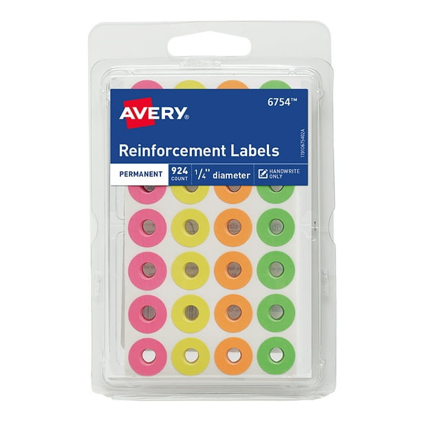 Avery Round Reinforcement Labels, 1/4", Handwrite, Permanent, Neon