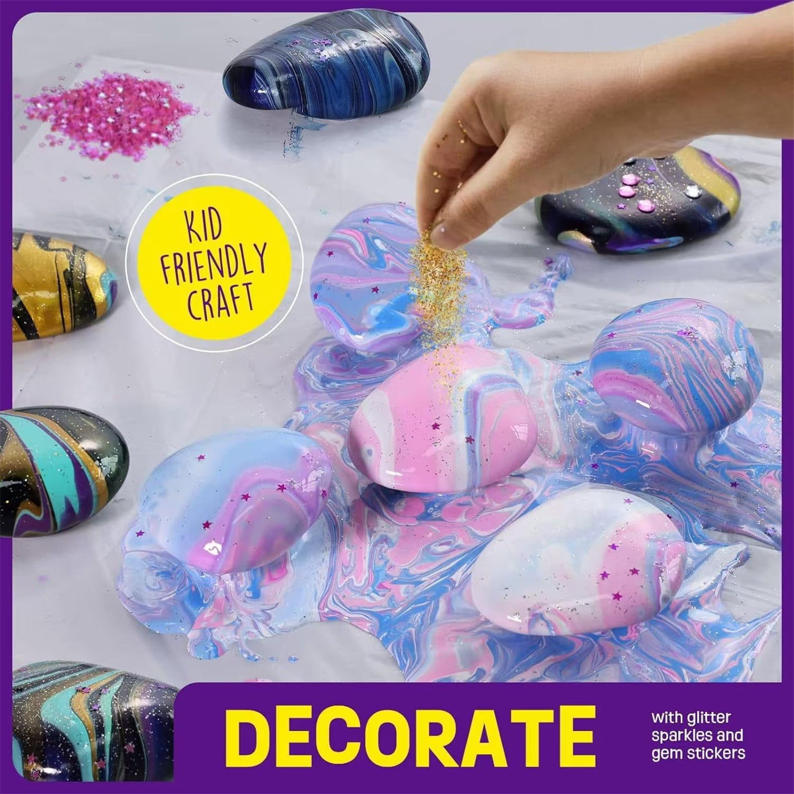 LYINGF Rock Painting Art Kit - Glow in the Dark Pouring Rock Kit - Arts and Crafts for Kids Girls & Boys Ages 6-8, 8-12, Craft Paint Kits Art Toys, Art Supplies Birthday Gift for Kids