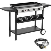 4 Burner BBQ Gas Griddle, 30 Inch Stainless Steel Portable Detachable Propane Griddle, 40,000 BTU Flat Top Grill with Side Shelves for Camping