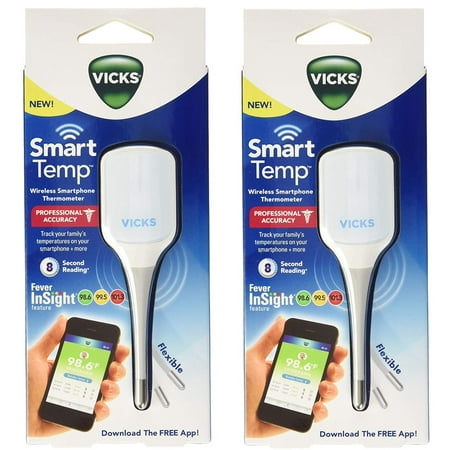 Vicks Thermometer Battery Vicks Smart Temp Wireless Smartphone Thermometer with Professional Accuracy (Pack of 2) ()