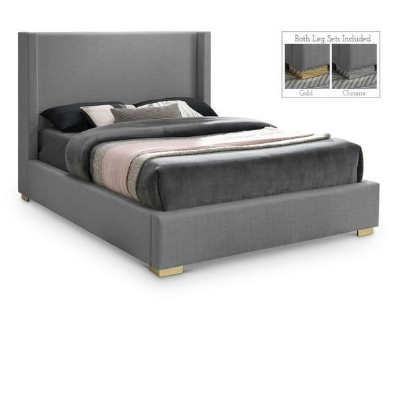 Meridian Furniture Royce Grey Linen Textured Fabric Full Bed