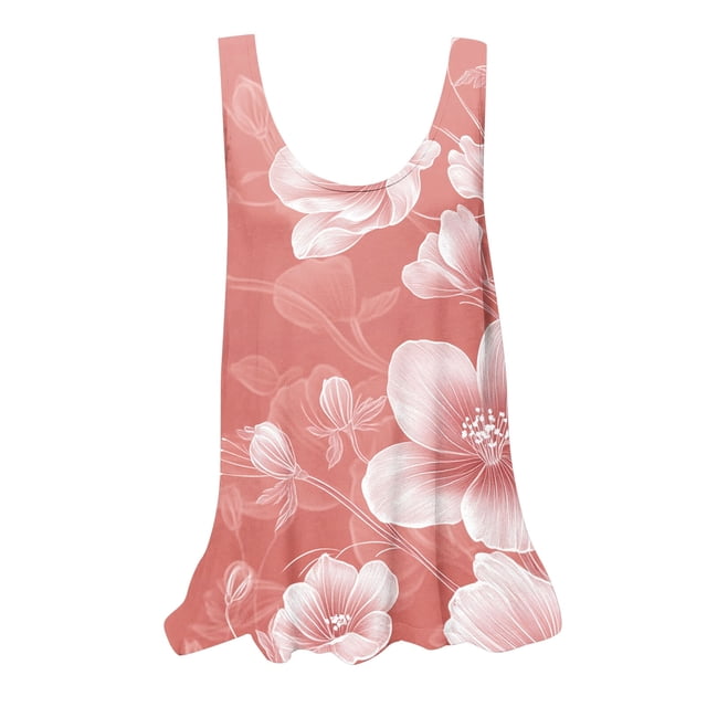 UPPADA Camisoles d'Été pour Femmes à Col Rond Coupe Ample T-Shirts Décontractés Mode Sans Manches Vêtements de Plage Ourlet Fluide Chandails à Enfiler Hauts Plage Boho Vêtements pour Femmes Liquidation Rose,m