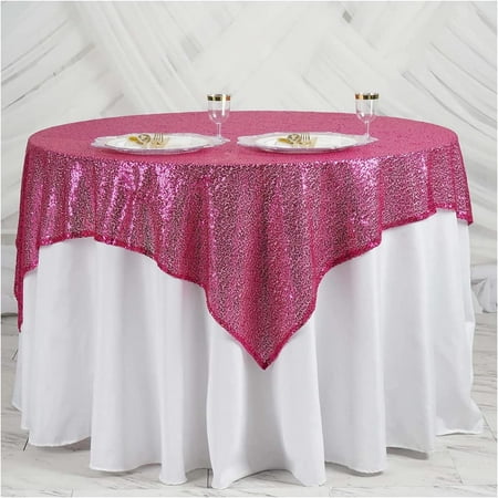 

Trimming Shop 50 x 72 Premium Sparkly Sequin Overlay Fuchsia Glitter Sequin Tablecloth Luxurious Square Overlay for Events Party Decoration - 10pcs