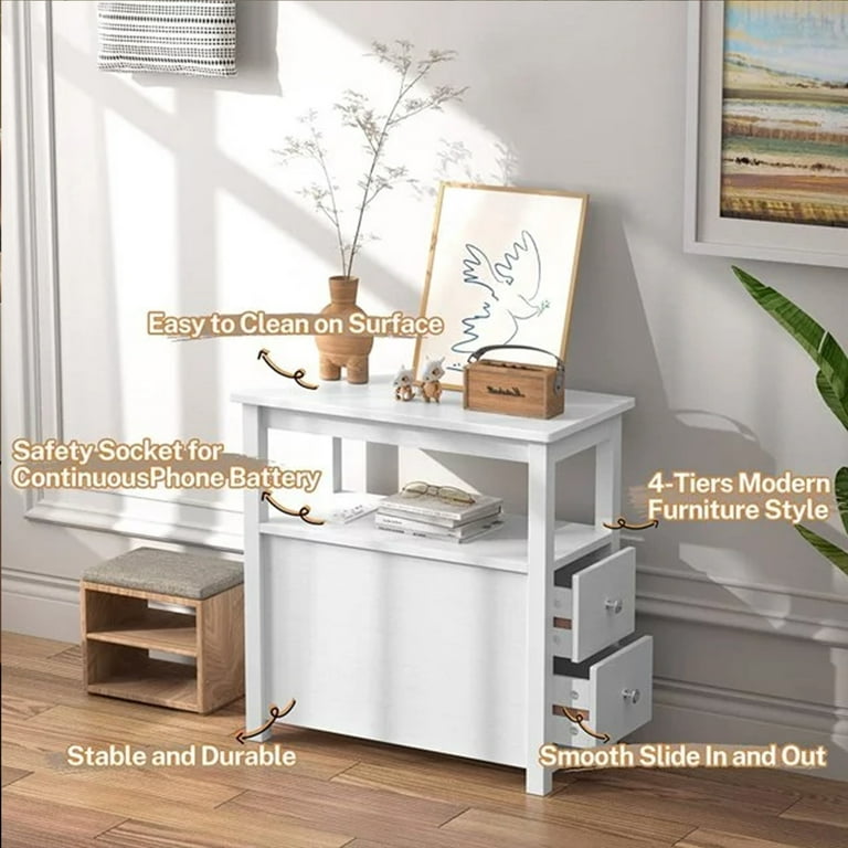 Jaxpety small end table with cup holder electric charging station 2 usb ports & power strip home office discount