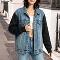 thumbnail image 5 of MaFYtyTPR Women Denim Hoodies Color Block Long Sleeve Jacket with Detachable Hood Casual Patchwork Streetwear Tops A-Black L, 5 of 6