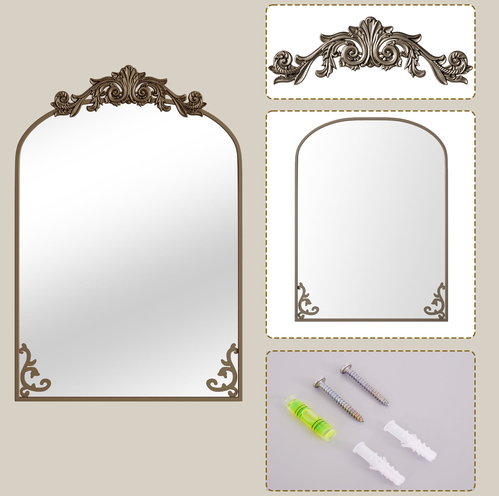 BEAUTYPEAK 38"x24" Vanity Wall Mirror Decorative Vintage Arch Bathroom Mirror,Bronze