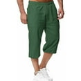 thumbnail image 4 of lcziwo Limited Time Sales of The Day, Mens Cotton Linen Capris Casual Loose Cropped Pants Elastic Waist Drawstring Summer Beach Shorts with Pockets Green S, 4 of 7