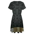 thumbnail image 5 of Greek Key Ornate Black & Gold Dress Summer Street Style Dresses Female Short Sleeve Printed Sundress, 5 of 7