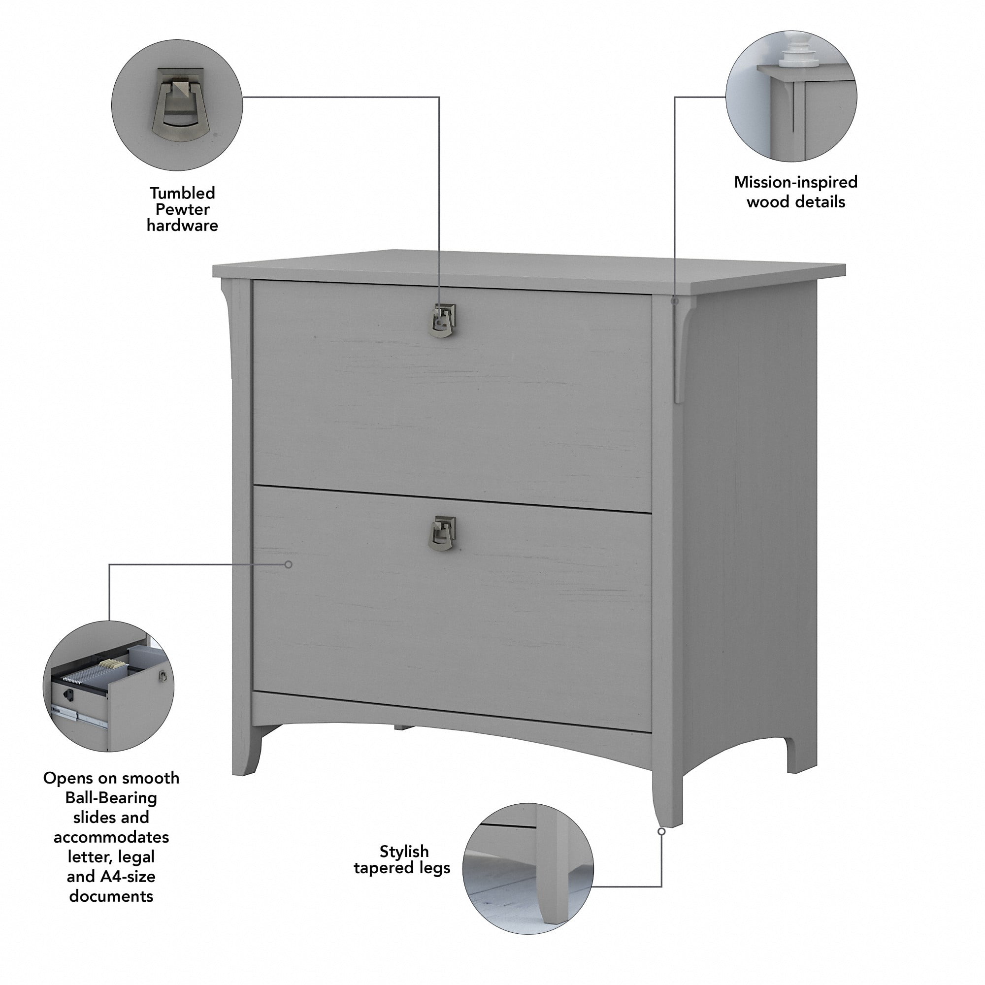 Bush Furniture Salinas Lateral File Cabinet, 2 Drawer, Cape Cod Gray