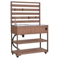 thumbnail image 5 of Mintazer Outdoor 41.7" Rolling Kitchen Island with Sink & Faucet, Garden Potting Bench with Stainless Table Top & 2 Movable Shelves and Bottle Opener, Brown, 5 of 17