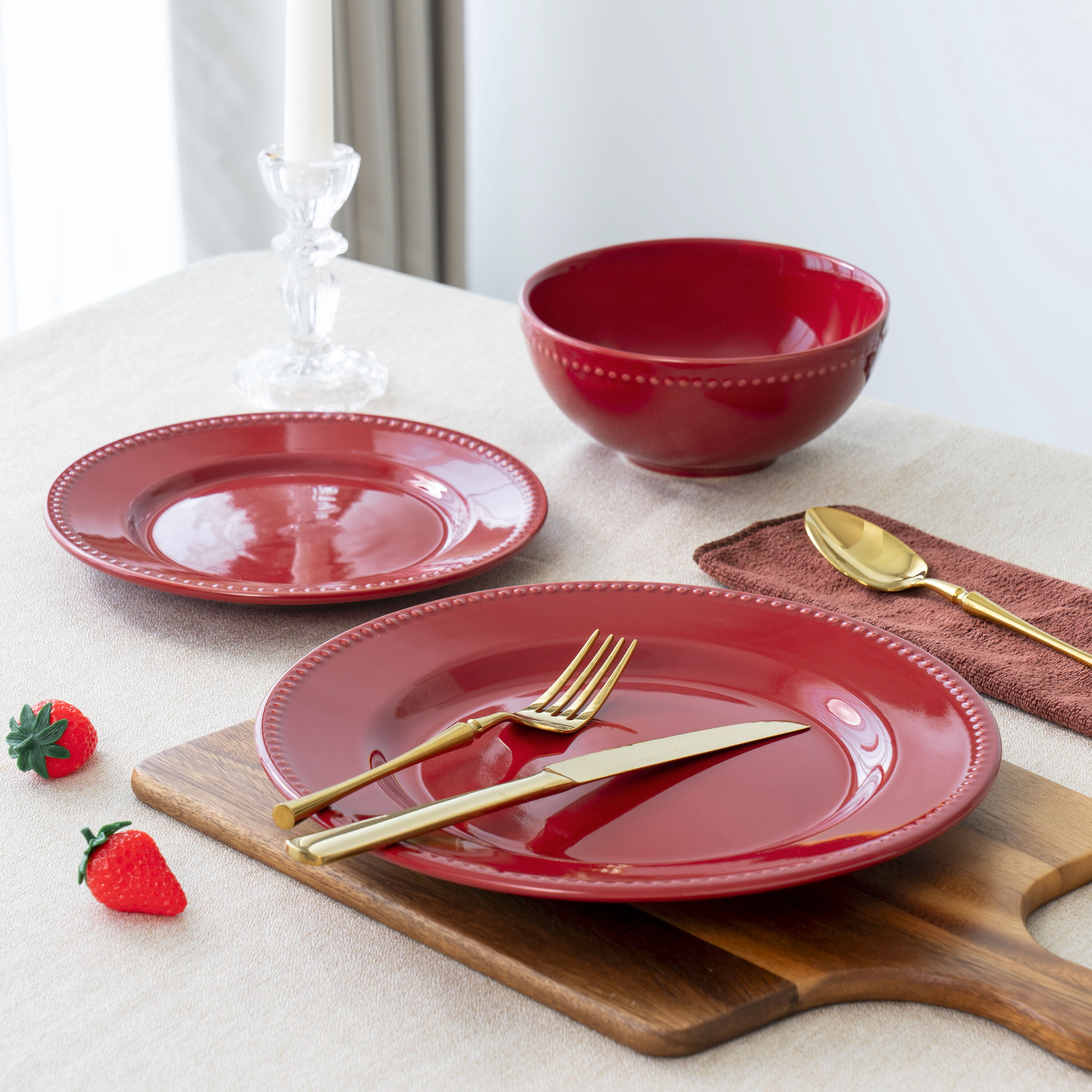 Mainstays Brynn 12-Piece Stoneware Dinnerware Set Red