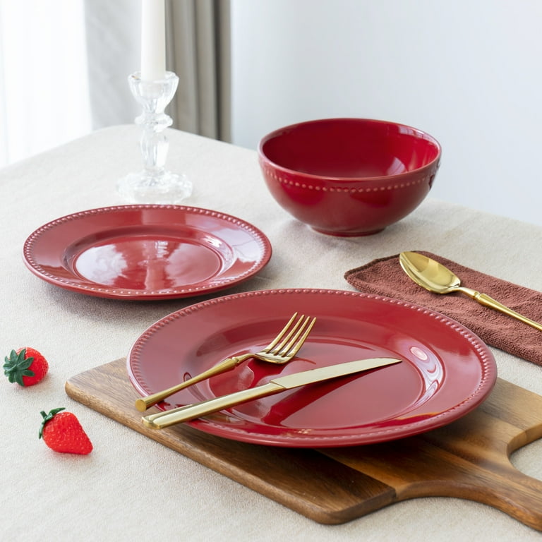 Mainstays Brynn 12-Piece Stoneware Dinnerware Set Red - Walmart.com