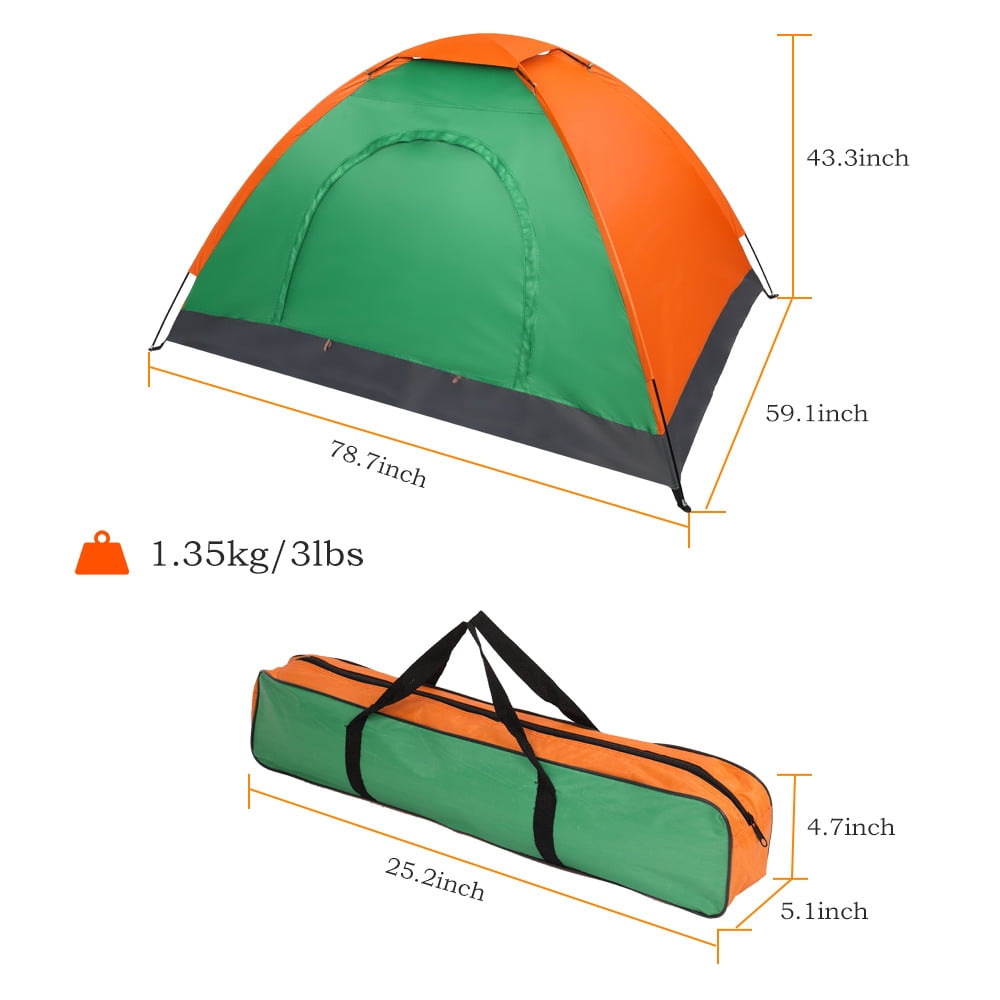 2-Person Waterproof Tent with Instant Setup and Ventilation, Lightweight Small Camping Tent with Carrying Bag, for Hiking, Orange and Green