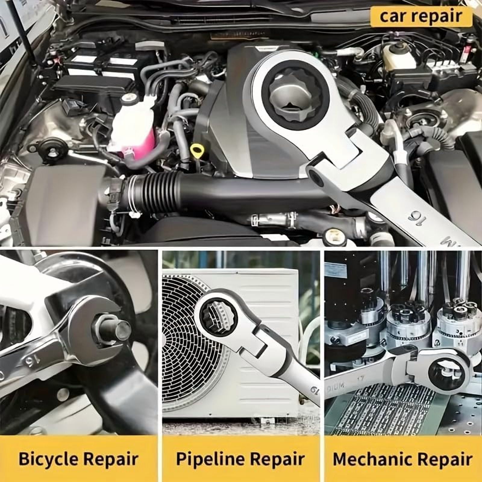 Yonopro 16Pcs Ratcheting Wrench Set, Combination Ratchet Wrench Set 6-22MM with Chrome Vanadium Steel Flex-Head & Carrying Bag