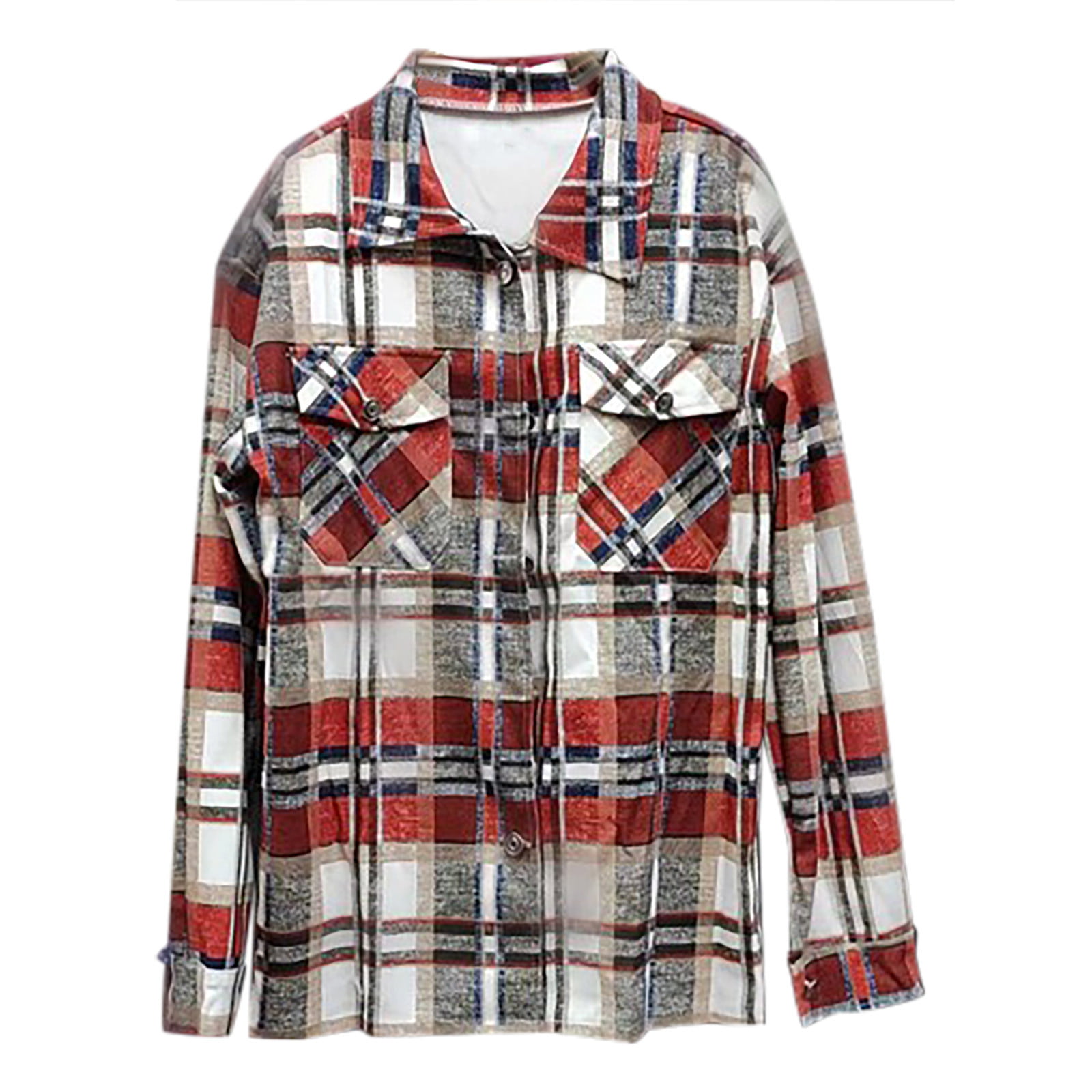 Irevial Womens Plaid Flannel Shirts Casual Long Sleeve Pintucked Button  Down Blouse Tops Fall Jacket Shackets Coats Medium Red