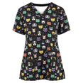 thumbnail image 1 of Pntutb Blusa de manga corta con cuello en V para mujer, estampado de uniforme de trabajo con bolsillos Pntutb Pntutb-3209, 1 of 6
