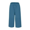 thumbnail image 6 of Wide Leg Capri Pants for Women Elastic Waist Cropped Trousers Loose Casual Lightweight 2026 Summer Lounge Beach Pull On Capris 20" 21" 22" Inseam Dark Blue S, 6 of 8