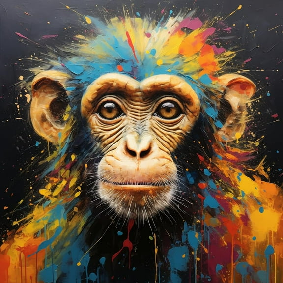 Colorful Pigment Monkey 5D Diamond Art Painting by Number Kits for Adults DIY Paint with Full Drill Round Diamond Gems Painting Art Craft for Home Wall Decoration 13.8x13.8in