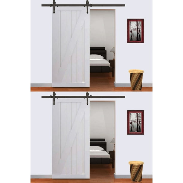 Tms Lot2 6 Ft Black Modern Antique Style Sliding Barn Wood Door Hardware Closet Set Com Modern Antique Style, Tms Sliding Door Hardware Installation