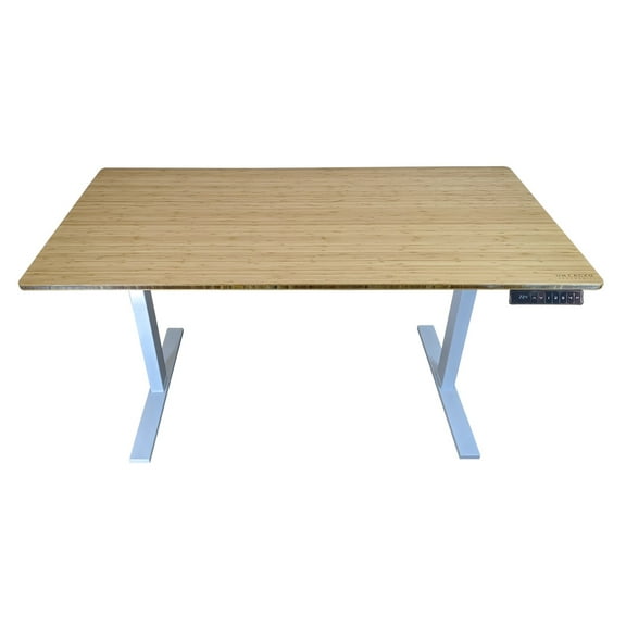 Gray and Natural Bamboo 52" Dual Motor Electric Office Adjustable Computer Desk