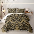 thumbnail image 2 of jejeloiu Spooky Skull Bed Spread Queen,Damask Pattern Queen Coverlet Set For Adults,Gold Black,3-Piece, 2 of 7
