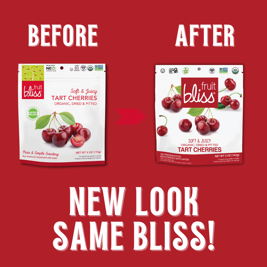 Pack of 6, Fruit Bliss Organic Tart Cherries Snacks, 5 oz