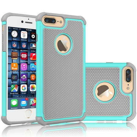 iPhone 8 Plus Case, iPhone 7 Plus Cute Case, Tekcoo [Tmajor] Shock Absorbing Cases [Turquoise/Grey] Hybrid Best Impact Bumper Defender Sturdy Rugged Cover Shell Plastic Outer & Rubber Silicone (Best Bumper Case For Iphone 7 Plus)