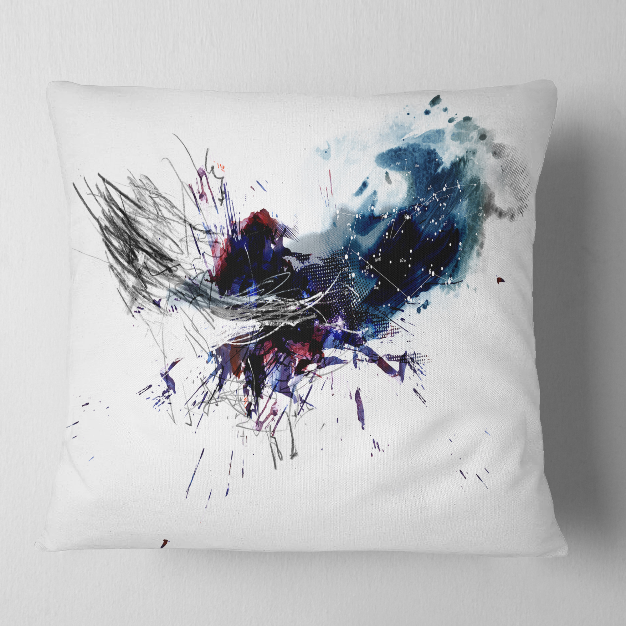 Designart Dark Blue Multicolor Stain - Abstract Watercolor Throw Pillow - 18x18