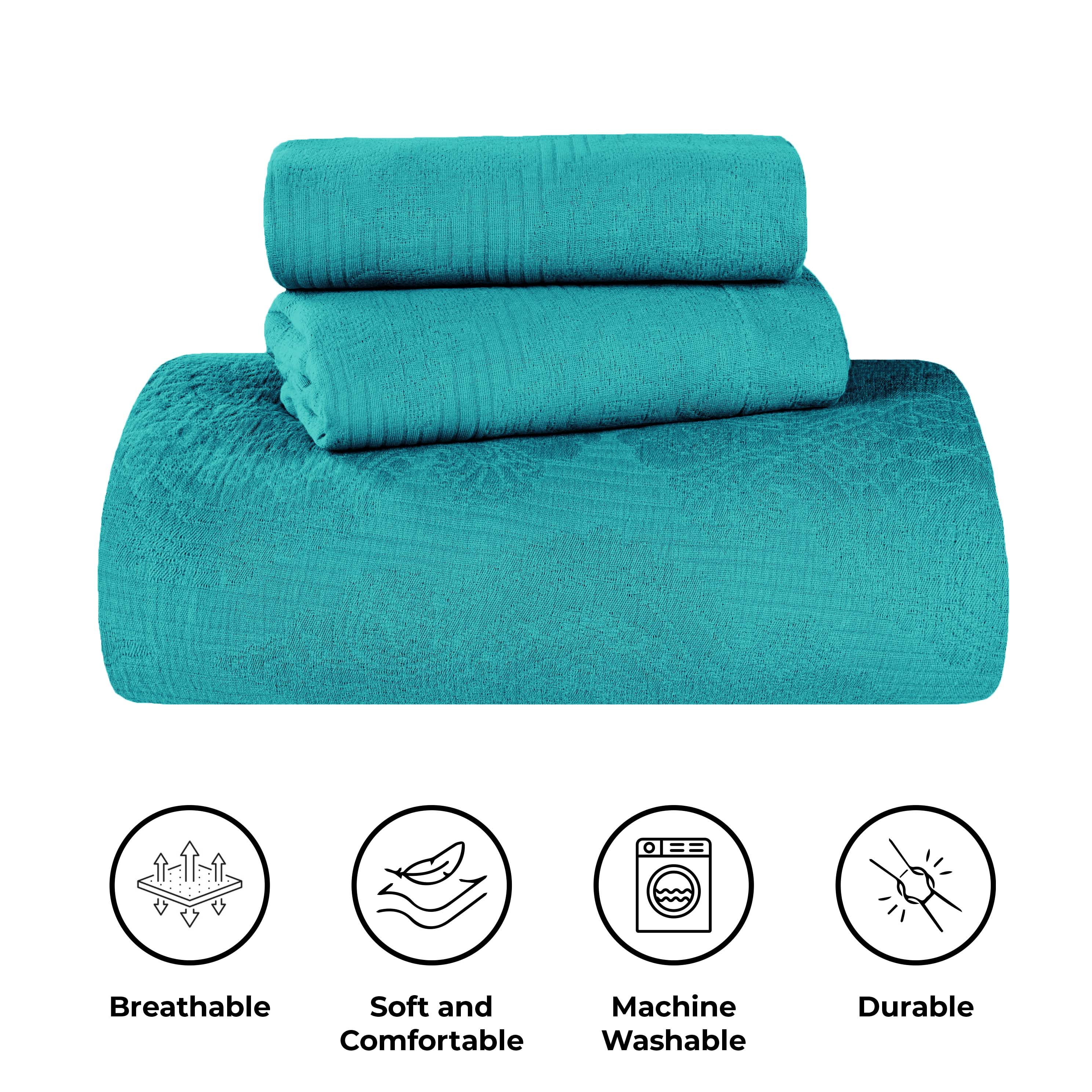 Superior 3-Piece Victory Cotton Matelasse Teal Bedspread Set, Full