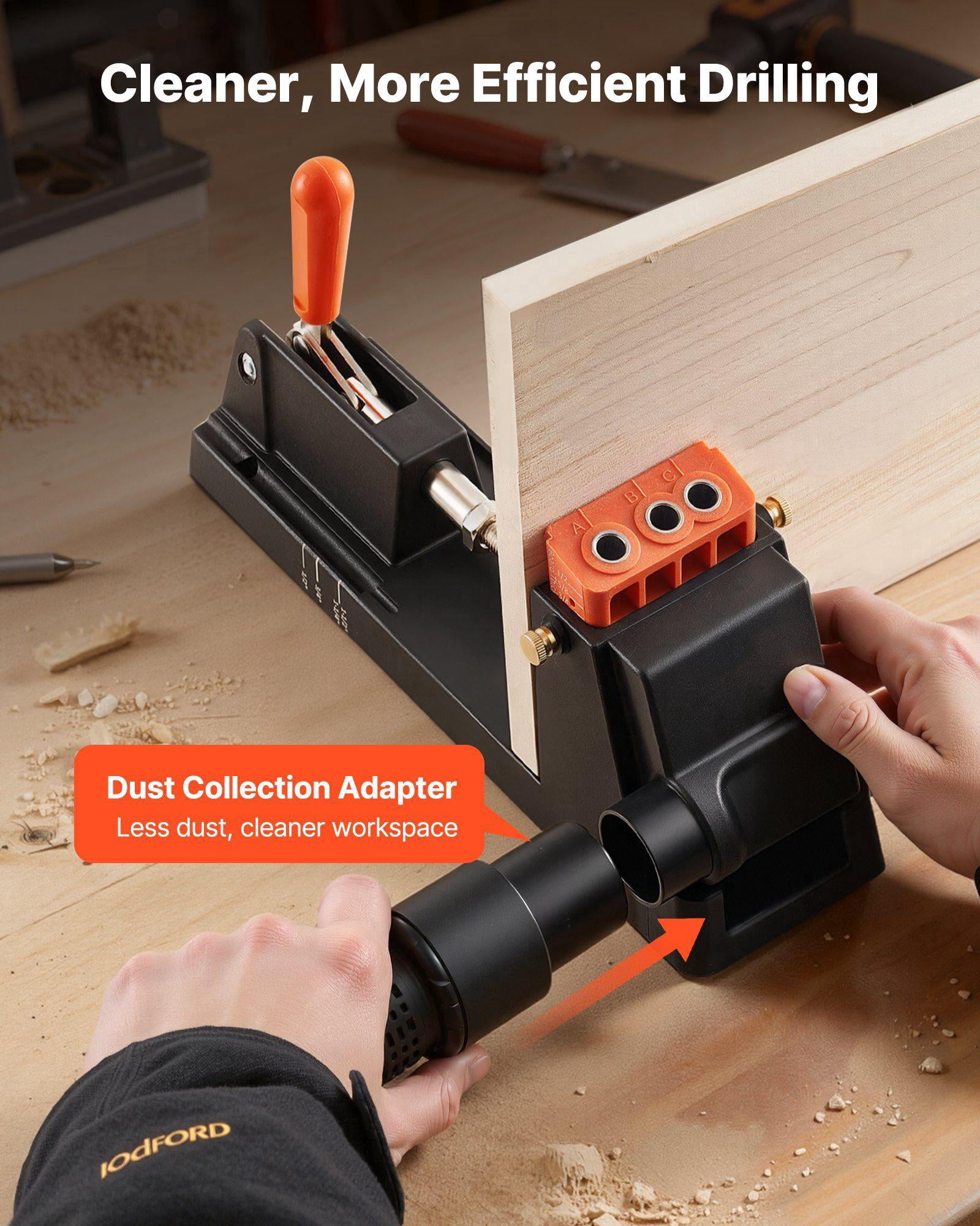 Pocket Hole Jig Kit Adjustable 0.5 to 1.5 Inch Lightweight System with Dust Collection Adapter Detachable Guide Block Drill Bit Stop Collar for Woodworking