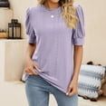 thumbnail image 4 of YOTMKGDO Puff Sleeve Tops for Women, Eyelet Tops for Women, Women'S Summer Blouses Fashion O Neck Elegant Office Shirt Casual Short Sleeve, Short Sleeve Shirts for Women, Purple, L, 4 of 8