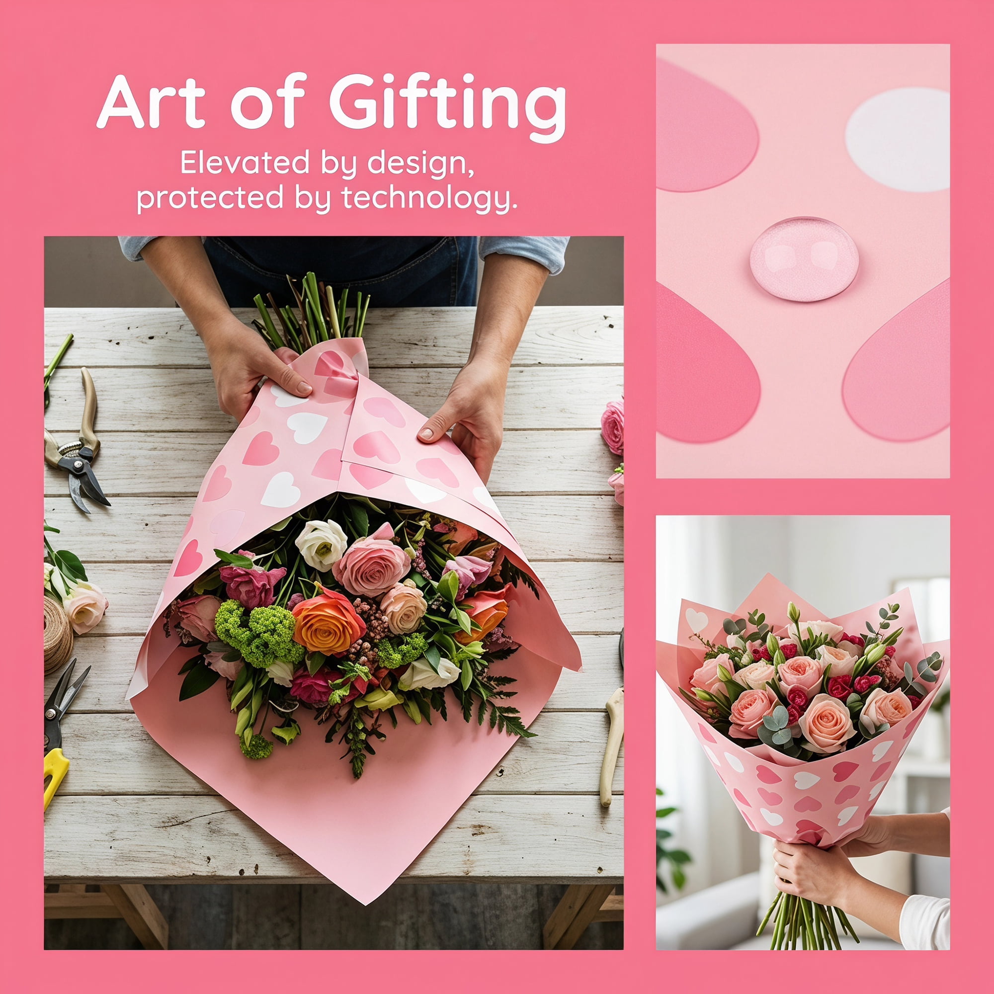 Unique Bargains Waterproof Neon Heart Luxury Matte Gift Wrapping Paper Pink 22.4"x 22.4"
