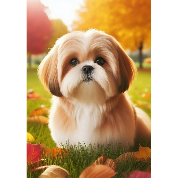Shih Tzu Brown - Best of Breed DCR Falling Leaves House Flag 28" x 40"