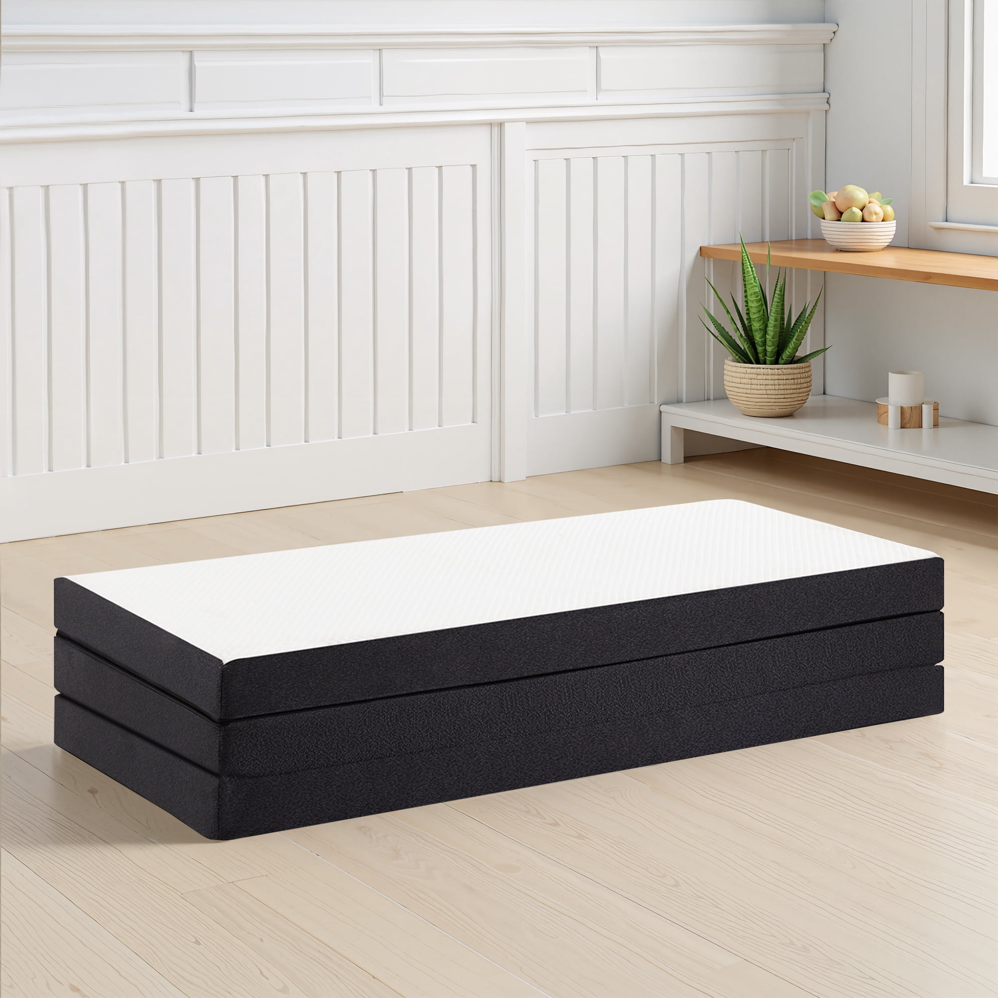 MAYEERTY 3" Tri-Fold Memory Foam Mattress Portable Non-Slip Bottom White Mattress, Full