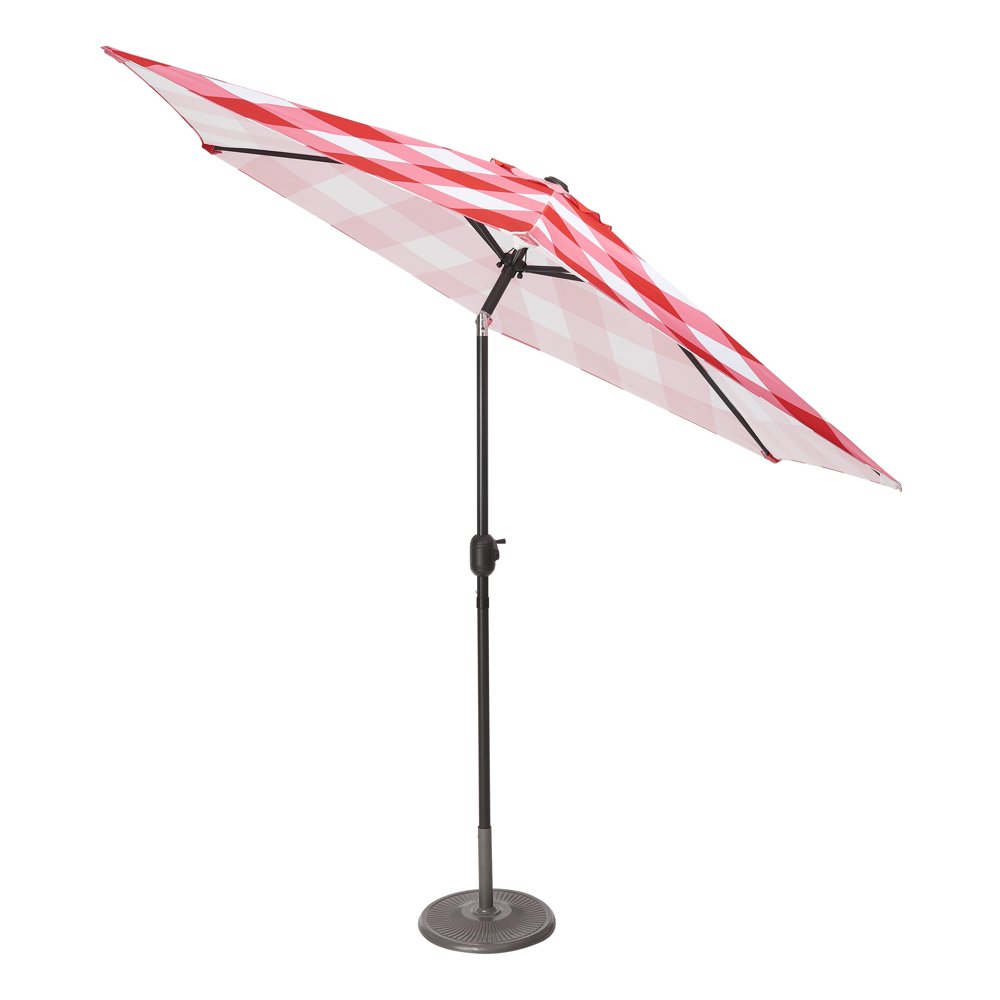 Mainstays 9' Gingham Market Patio Umbrella, Red and White