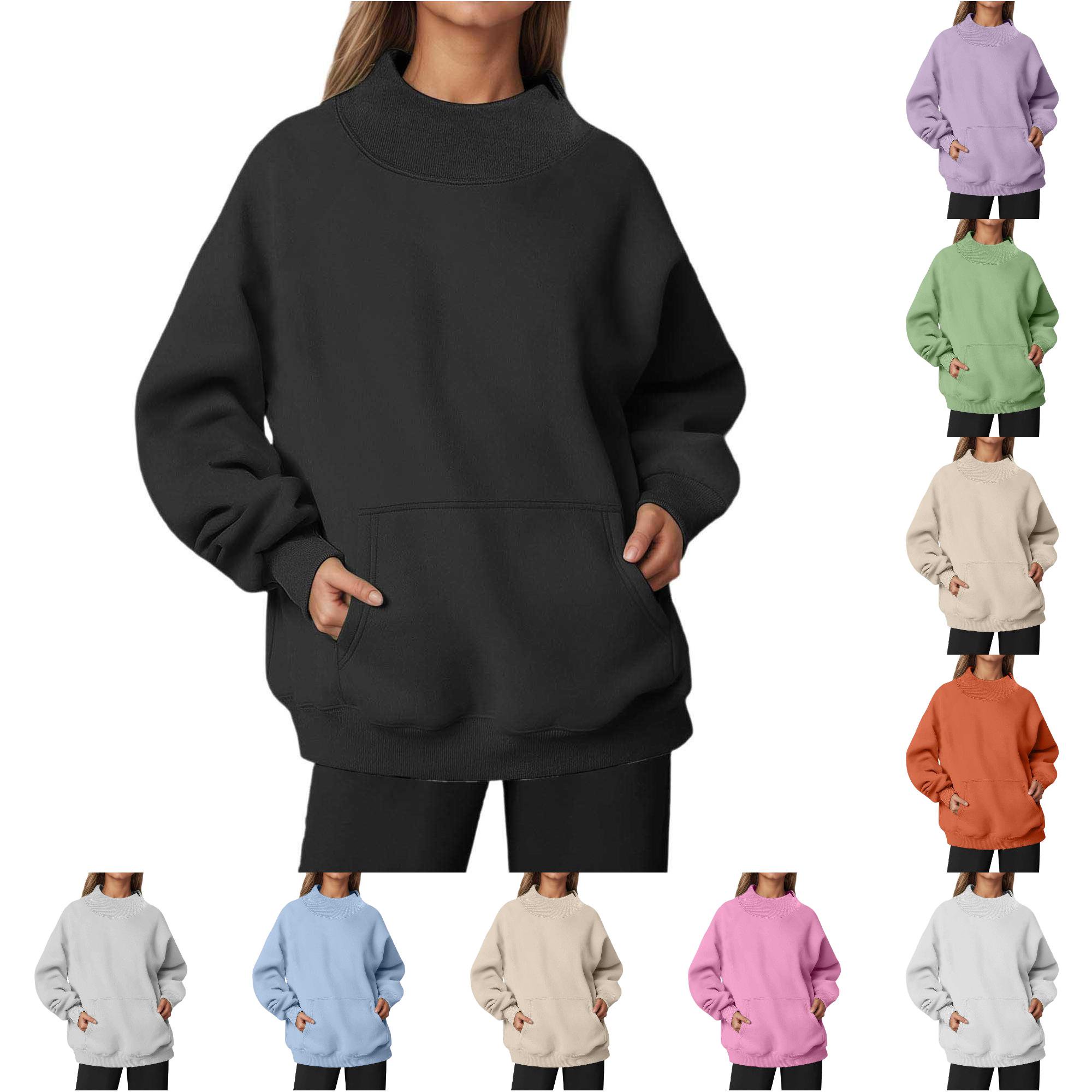 Neck Drop Shoulder Pocket Sweatshirt Lined Oversized Long Sleeve Pullover Soft Brushed Thermal Inner Wear Girls Softball Warm up Jackets XXXL