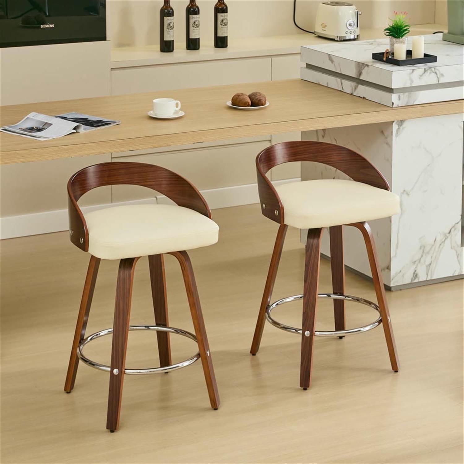 Demi Bonn 30" Counter Height Bar Stools Set of 2, Upholstered Swivel Barstools with Back, Kitchen Island Countertop Chairs for Dining Room, Beige