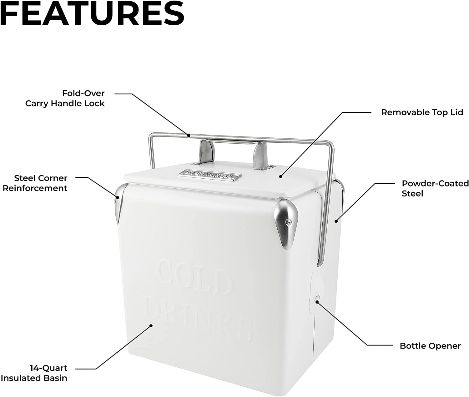 Permasteel 14-Qt Small Portable Picnic Cooler, White