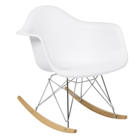 - Best Choice Products Mid-Century Modern Contemporary Eames RAR Style Accent Rocking Lounge Arm Chair Furniture for Living Room, Bedroom w/ Wood Legs - White