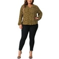 thumbnail image 3 of DARING DIVA Women's Plus Polka Dot V Neck Long Sleeve Blouse 1X Brown, 3 of 6
