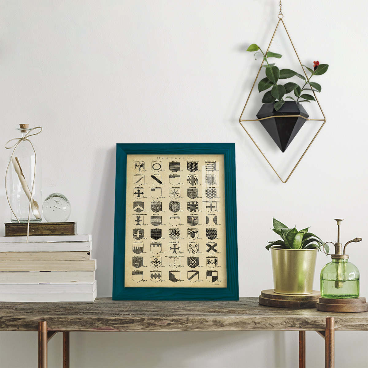 Vintage Heraldry I -Framed Print w/glass-Ocean Blue