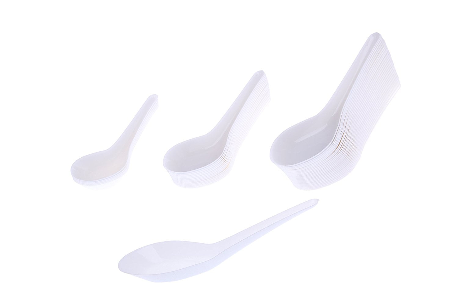 50 Pack Chinese Spoon White Plastic Dining Disposable Asian Soup Spoons
