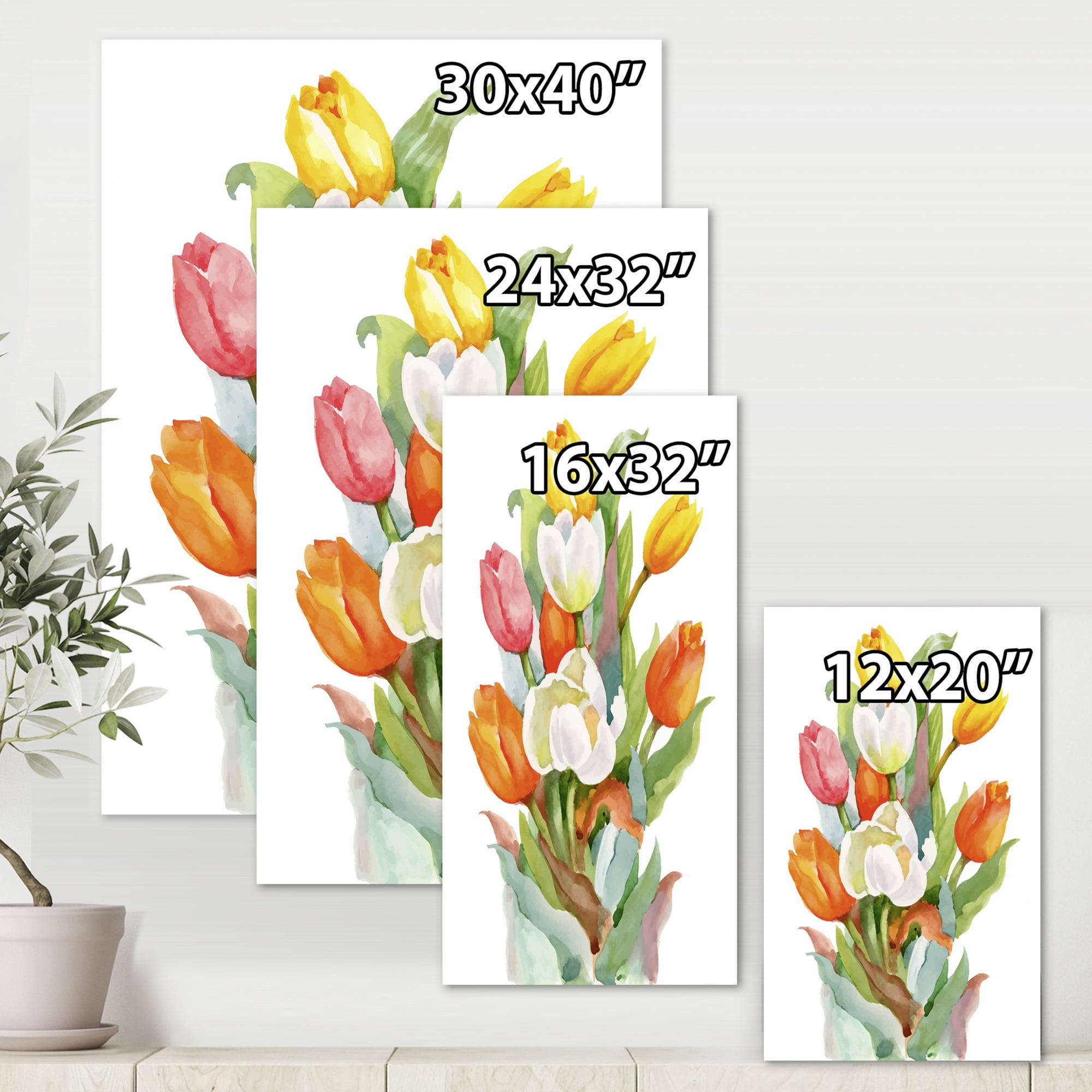Designart ' Blooming Orange and White Tulips Flower ' Traditional Canvas Wall Art Print