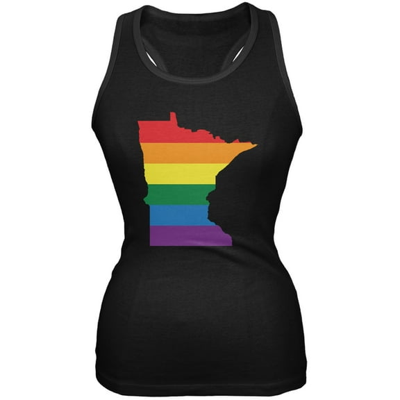 Minnesota LGBT Lesbian Pride Rainbow Black Juniors Soft Tank Top - Medium
