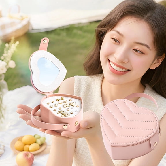 Eespoir Valentines Day Loves Type Jewelry Box, Gift Handheld Jewelry Storage Box, Earring Ring Jewelry Box Gifts for Women, Anniversary, Romantic Present(Pink)