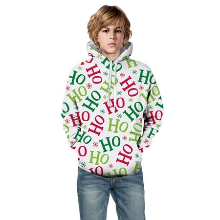 

Little Boys Girls Kids Hooded Unisex Sweatshirt 3D Christmas Letter Printed Pullover Hoodie for Girls Boys with Pocket Xmas Outfits Hooded for Boys His And Hers Melanin Hoodies Tie Sweatshirt Hoodie