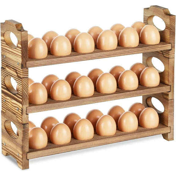 Wooden Egg Holder & Storage-3Tier /36-Hole Stackable Holds Fresh Eggs, Farmhouse Eggs Rack Wood