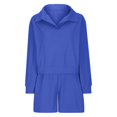 thumbnail image 3 of 2 Piece Outfits for Women Long Sleeve Top and Shorts Set Solid Color Sweatsuits V-Neck Tracksuit Oversized Winter Casual Suit (Blue 2XL), 3 of 5