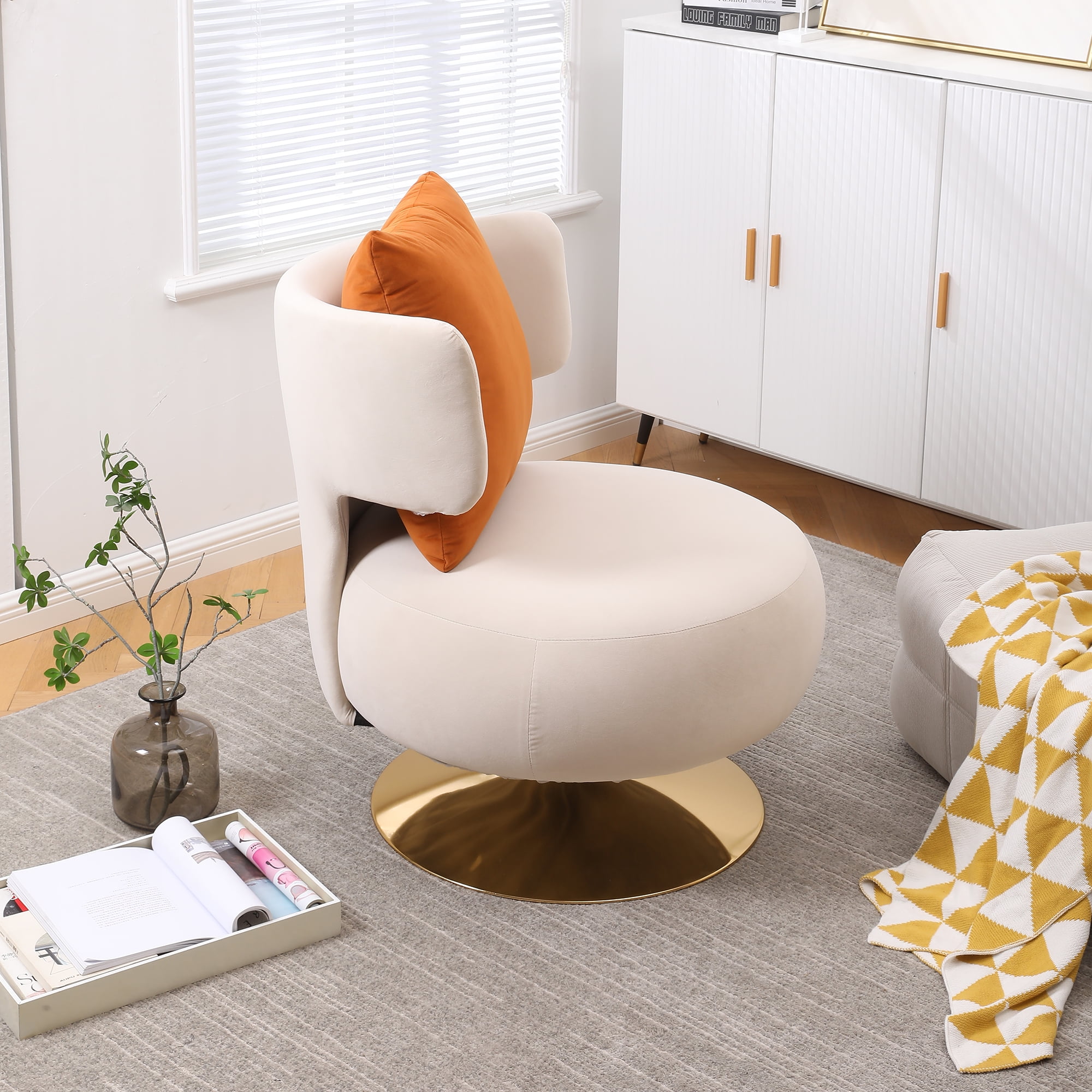 Resenkos Upholstered Leisure Accent Chair with Golden Metal Base for Nursery, Living Room, Bedroom, Beige Resenkos Upholstered Leisure Accent Chair with Golden Metal Base for Nursery, Living Room, Bedroom, Beige