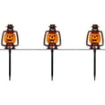 thumbnail image 2 of Northlight 16.5" Halloween Flickering Pumpkin Lantern Pathway Markers 3ct - Orange/Black, 2 of 10